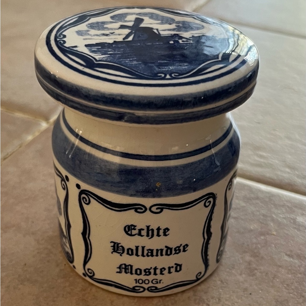 Vintage Delft Holland Ceramic Mustard Jar